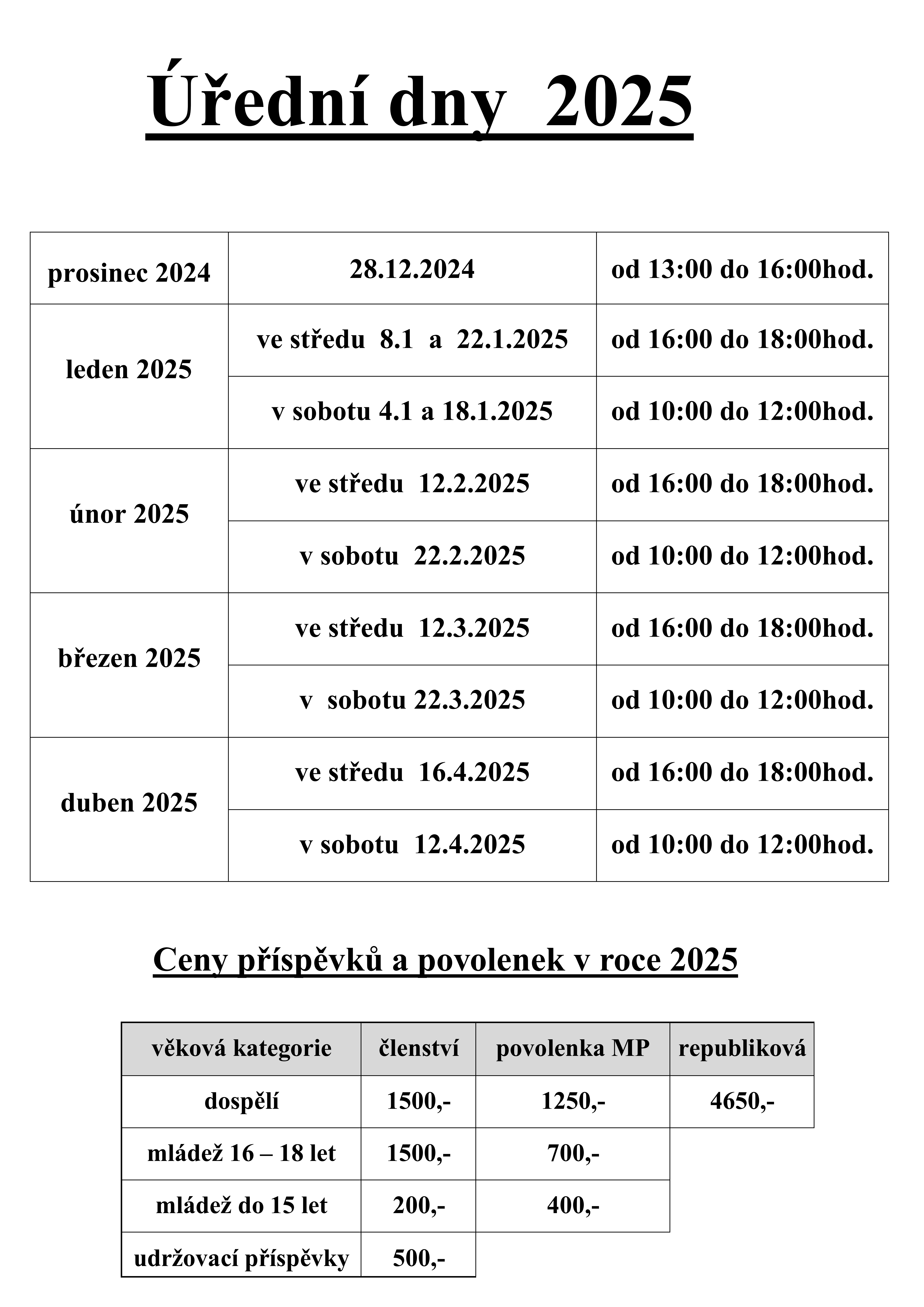 Kancelář úřední dny 2025 1